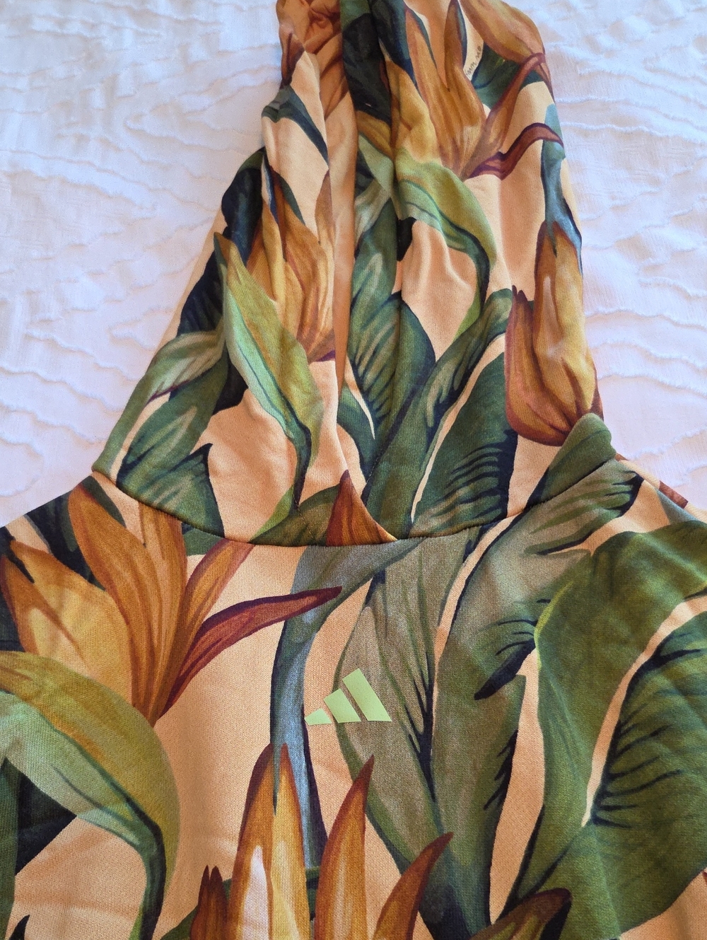 Adidas Women's Tropical Print Hooded One-Piece in Green and Tan
